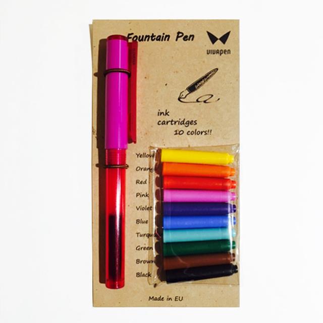 Viva pen Space万年筆&インクカートリッジ10色セット パープル×ピンク