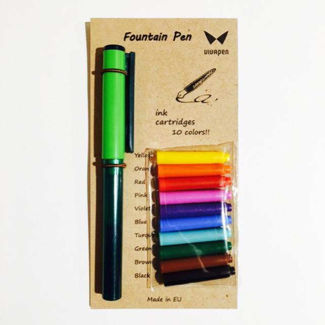 Viva pen Space万年筆&インクカートリッジ10色セット キウイ×グリーン