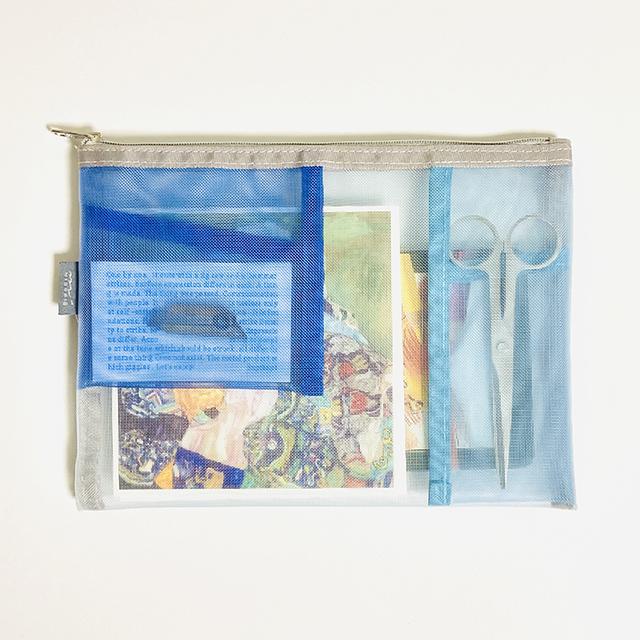 ペン&ツールポーチ メッシュ 水色