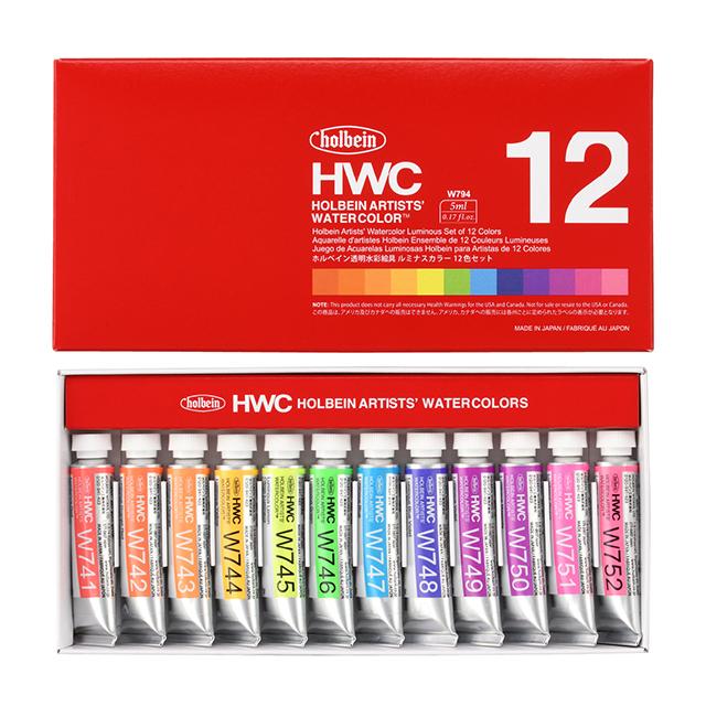 ホルベイン透明水彩絵具 HWC 2号(5ml) W794 ルミナスカラーズ12色セット