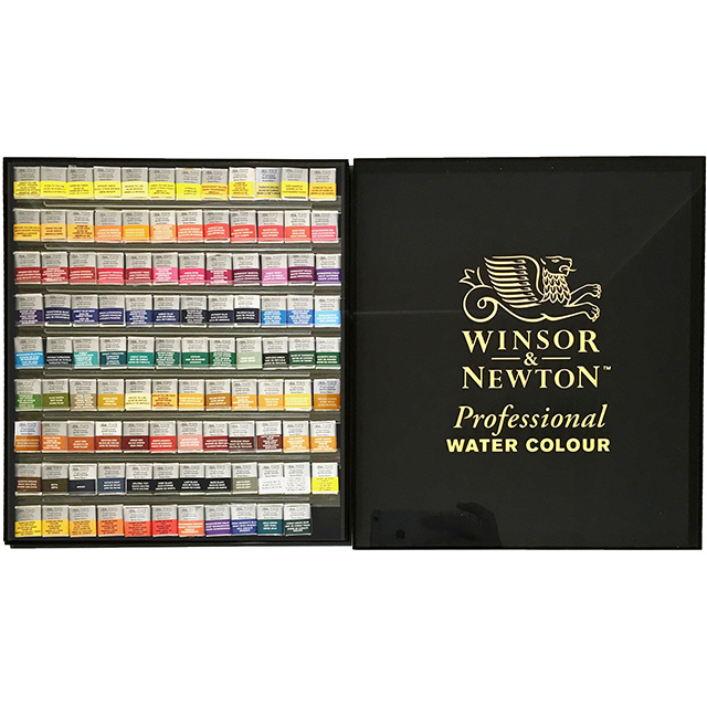 W&N プロフェッショナル固形水彩絵具 ハーフパン 107色セット｜画材 